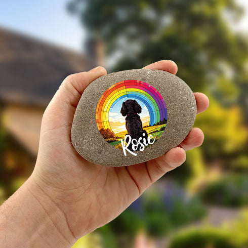Rainbow Cocker Spaniel Black Personalised Pebble